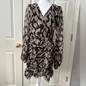 Fate Ruffle Dress, Faux Wrap, Long Sheer Sleeves, size Large, NWT